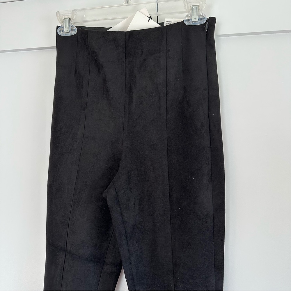 NWT! Zara Black Hi-Rise Suede Legging Trousers - Picture 2 of 10